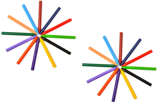 Gäng Färgpennor Isolerad Vit Bakgrund Begreppet Kreativt Lärande Collage — Stockfoto