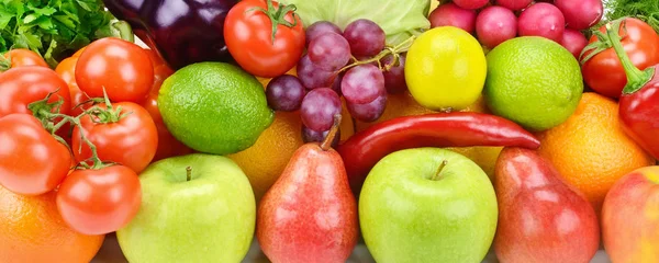 Bakgrund Samling Färska Frukter Och Grönsaker — Stockfoto