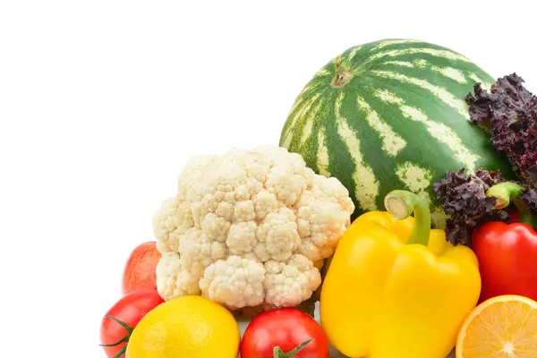 Surtido Frutas Verduras Aisladas Sobre Fondo Blanco Espacio Libre Para — Foto de Stock