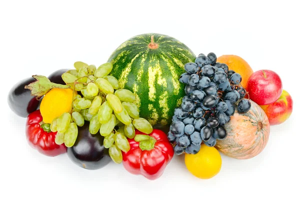 Set Frutta Verdura Isolato Sfondo Bianco Alimenti Biologici — Foto Stock