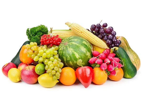 Fehér Alapon Izolált Gyümölcsök Zöldségek Egészséges Étel Széles Fénykép — Stock Fotó