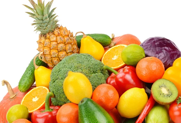 Frutas Legumes Isolados Fundo Branco Comida Saudável Espaço Livre Para — Fotografia de Stock