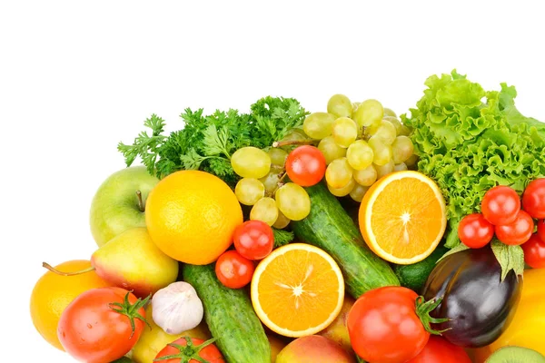 Frutas Verduras Aisladas Sobre Fondo Blanco Comida Saludable Asiento Plano — Foto de Stock