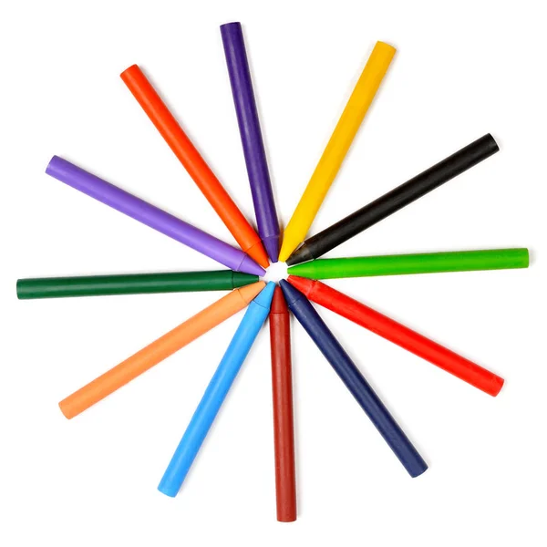Gäng Färgpennor Isolerad Vit Bakgrund Begreppet Kreativt Lärande — Stockfoto