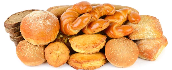Varios Pan Productos Panadería Aislados Sobre Fondo Blanco Foto Amplia —  Fotos de Stock