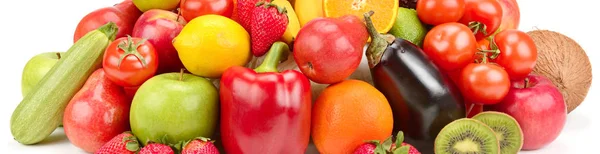 Assortiment Fruits Légumes Isolés Sur Fond Blanc Grande Photo — Photo