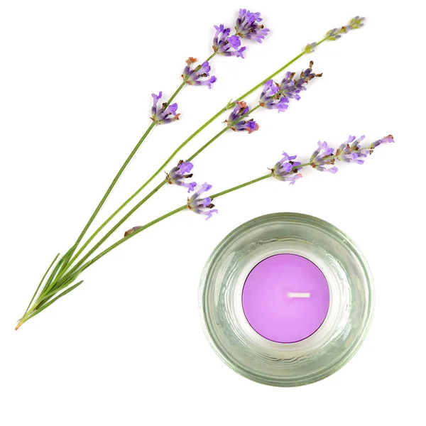 Vela perfumada de lavanda aislada sobre fondo blanco . — Foto de Stock