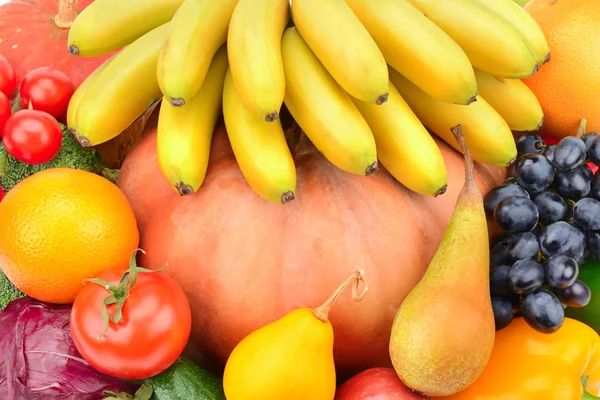 Raccolta frutta e verdura fresca sfondo . — Foto Stock