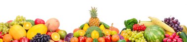 meyve ve sebzeler üzerinde beyaz arka plan izole. Panoramik co