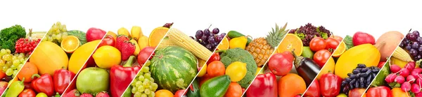 Gyümölcsök és zöldségek elszigetelt fehér background. Panorámás co — Stock Fotó