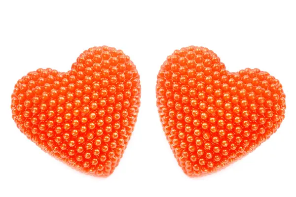 A pair of red hearts isolated on a white background. — Stock Photo, Image