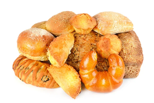 Chléb a pekařské výrobky, které jsou izolované na bílém pozadí . — Stock fotografie