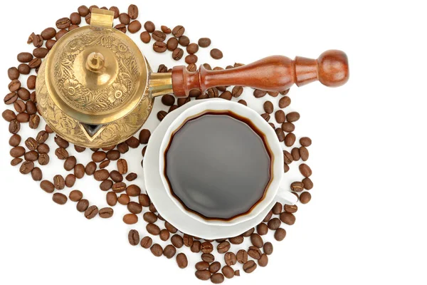 コーヒーポットとコーヒーカップは、白い背景に分離されています。トップ vi — ストック写真