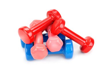 Beyaz arka planda izole dumbbells. Spor ekipmanları.
