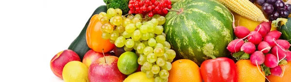 果物や野菜は、白い背景で隔離。ワイド写真 — ストック写真