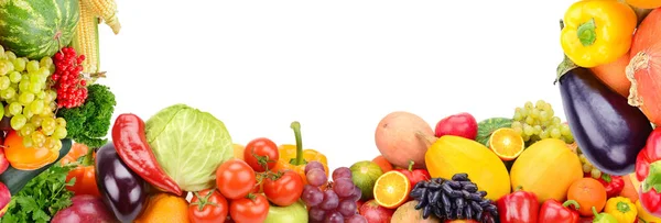 Marco de verduras y frutas sobre fondo blanco. Espacio libre f — Foto de Stock