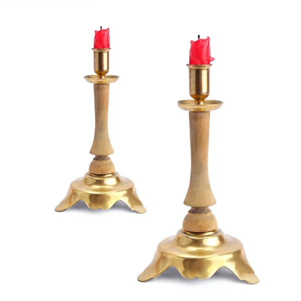 Retro candlesticks isolated on white background. Collage. — ストック写真