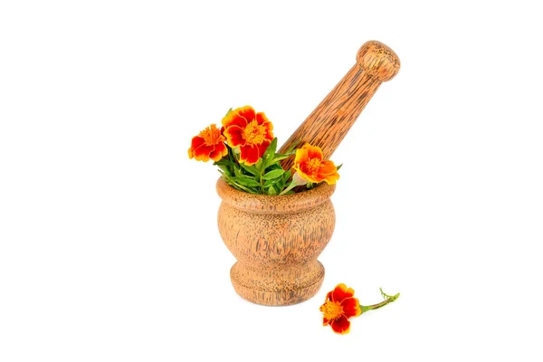 Wooden pestle and mortar isolated on white background. — Stock Photo, Image