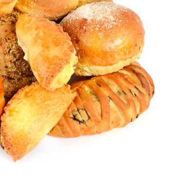 Ekmek ve pastane ürünleri beyaz arka plan üzerinde izole .