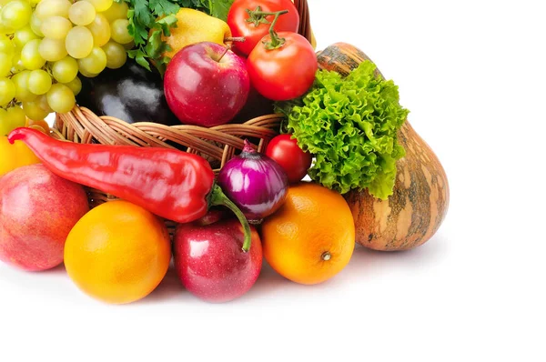Légumes Fruits Dans Panier Isolé Sur Fond Blanc Une Nourriture — Photo