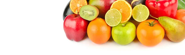 Set Van Groenten Fruit Geïsoleerd Een Witte Achtergrond Brede Foto — Stockfoto