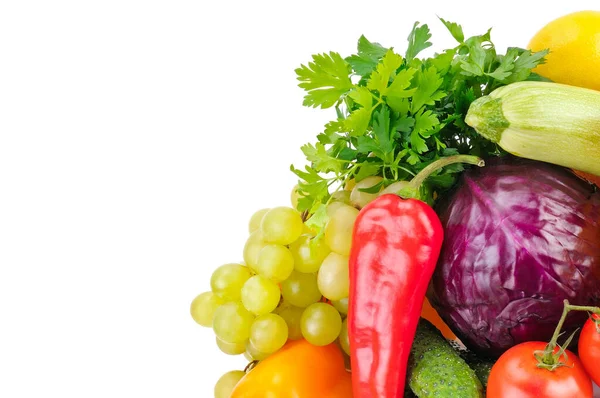 Frutas Legumes Isolados Fundo Branco Comida Saudável Espaço Livre Para — Fotografia de Stock