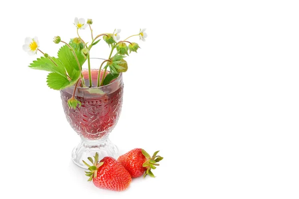 Jugo Fresa Con Fresas Aisladas Sobre Fondo Blanco Espacio Libre — Foto de Stock