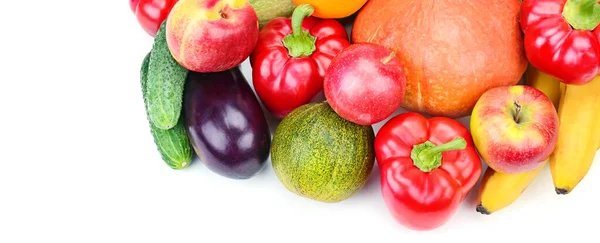 Sortiment Frukt Och Grönsaker Isolerad Vit Bakgrund Friska Livsmedel Brett — Stockfoto