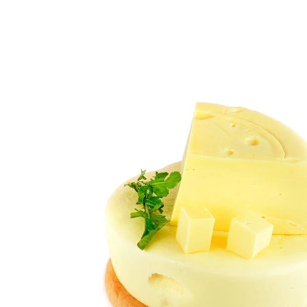 Beyaz Arka Planda Izole Edilmiş Bir Parça Peynir Metin Için — Stok fotoğraf