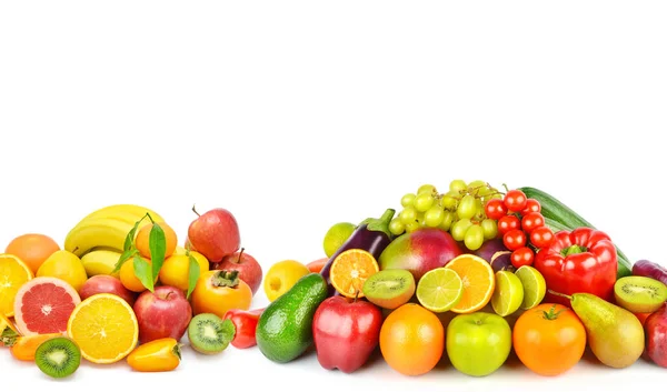 Recoger Frutas Verduras Frescas Aisladas Sobre Fondo Blanco Collage Una —  Fotos de Stock