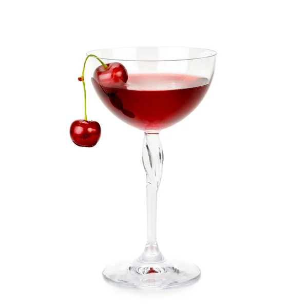 Isolated Drink Glass Cherry Juice Two Cherries Isolated White Background — Stock Photo, Image