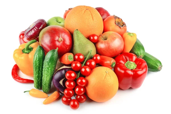 Frutas Legumes Isolados Fundo Branco Alimentos Saudáveis — Fotografia de Stock