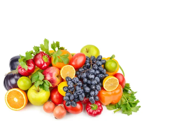Frutta Verdura Isolate Fondo Bianco Cibo Sano Spazio Libero Testo — Foto Stock