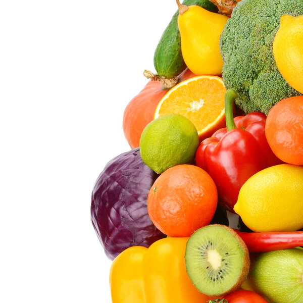 Fruits and vegetables isolated on a white background. Healthy food.