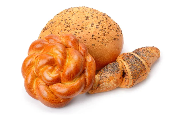 Sbírka Obilného Chleba Pečiva Izolované Bílém Pozadí — Stock fotografie