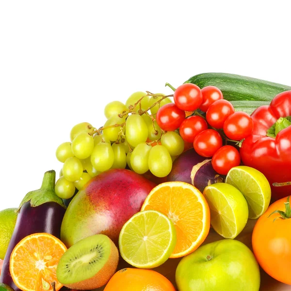 Raccolta Frutta Verdura Isolata Fondo Bianco Spazio Libero Testo — Foto Stock
