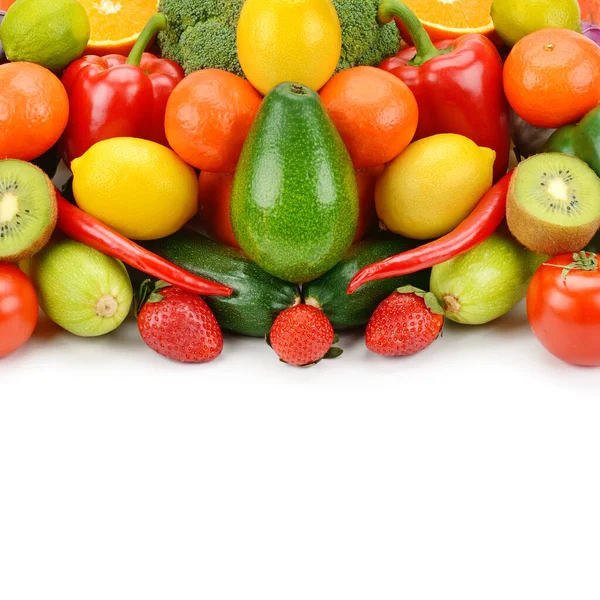 Legumes Frutas Apetitosos Isolados Fundo Branco Espaço Livre Para Texto — Fotografia de Stock