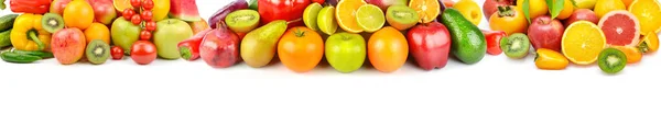 Collection Panoramique Fruits Légumes Frais Isolés Sur Fond Blanc Collage — Photo