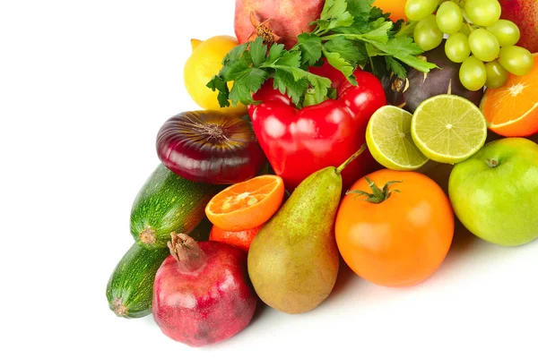 Conjunto Verduras Frutas Aisladas Sobre Fondo Blanco Alimento Saludable — Foto de Stock