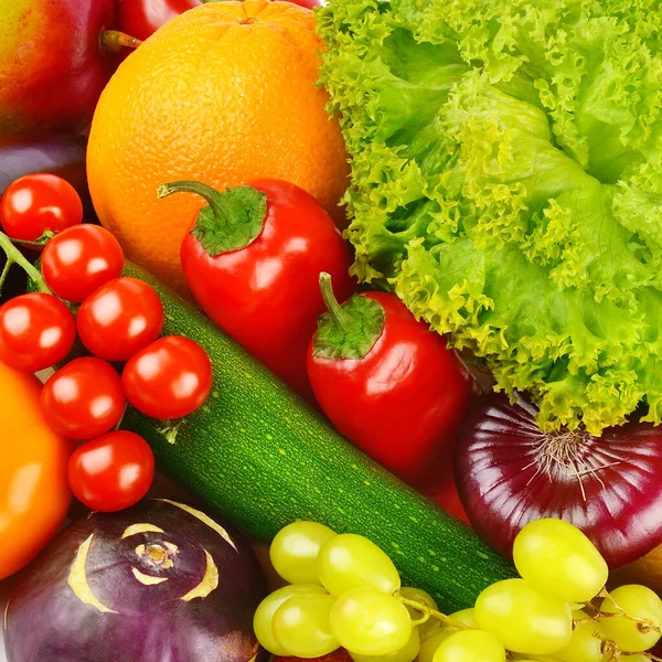 Zöldségek Gyümölcsök Választéka Fényes Háttér — Stock Fotó
