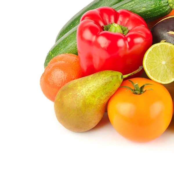 Conjunto Verduras Frutas Aisladas Sobre Fondo Blanco Alimento Saludable — Foto de Stock