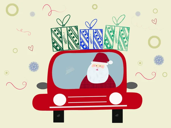 Święty Mikołaj Ilustracji Samochodu — Zdjęcie stockowe