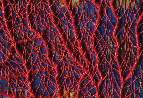 Dalları, ağaç ve windows bir evin içinde belgili tanımlık geçmiş. Yağlı boya dokusuna toplu. Günbatımı zamanı, parlak, açık renkler. Yağlıboya resim.