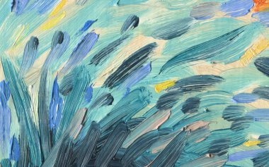 Yağlı boya. Büyük fırça darbeleri ve yağlı boya renkli çizgili Soyut doku. Parlak renkler.