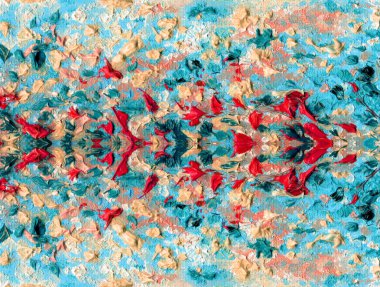 Soyut rengarenk ve renkli desen. Muhteşem çiçek ve bitki. Yağlı boya kabartma dokusu. Sihirli bir atmosfer. Tuval üzerine yağlıboya. Resmin yatay yönlendirme.