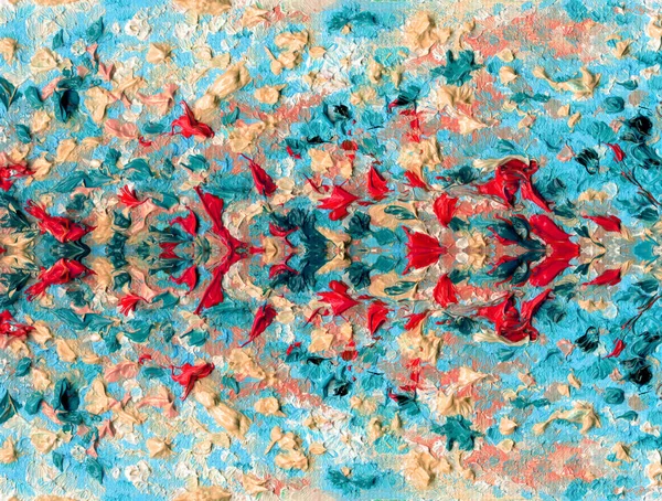 Soyut rengarenk ve renkli desen. Muhteşem çiçek ve bitki. Yağlı boya kabartma dokusu. Sihirli bir atmosfer. Tuval üzerine yağlıboya. Resmin yatay yönlendirme.