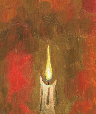 Yağlı boya. Yanan mum. Parlak renkler. Kaba fırça darbeleri.