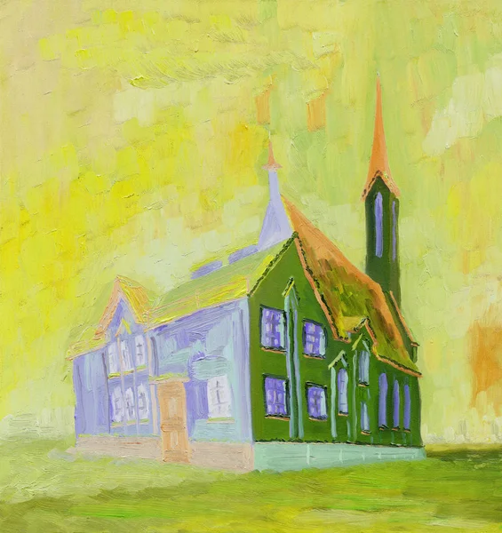 Oil Painting Beautiful Cathedral Sunny Day Rough Brush Strokes Bright — Stock Photo, Image