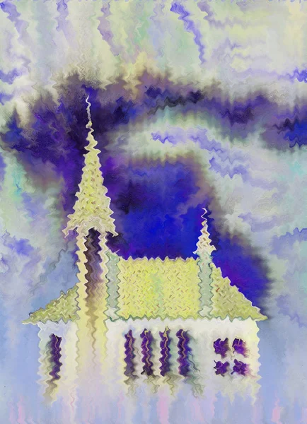 Oil Painting Digital Technology Cathedral Stormy Day Windows Light Rough — Stock Photo, Image