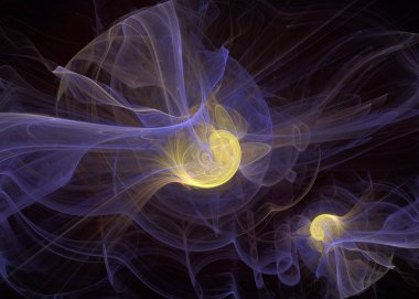 Abstrct dijital sanat. Evren ve evrenin tema. Karanlık alanı arka planı yıldızlararası uzayda yaşamın kökeni. İki yıldız. Fraktal grafik teknolojileri.